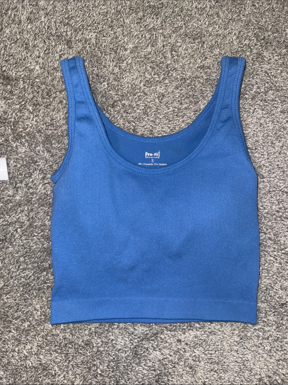 Pro-Fit Blue Ribbed Crop Tank Top in Blue - Women’s
